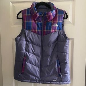 The North Face Purple Plaid and Gray Vest
